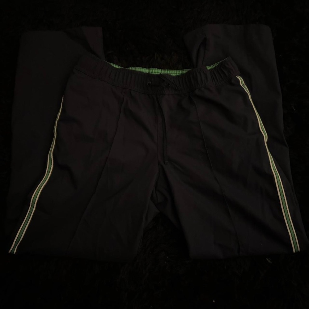 Black Track Pants with Green Stripes